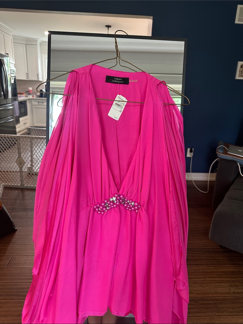 Robert Rodriguez Hot Pink V-Neck Beaded Shell